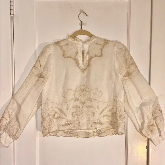 Anthropologie Lainie Long-Sleeve Lace Cutwork Blouse, size XS, Cream - Picture 6 of 8